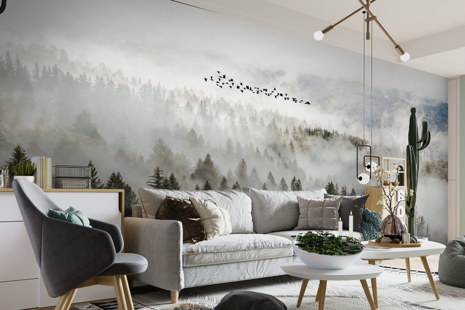 Papier peint montagnes enveloppées de brume