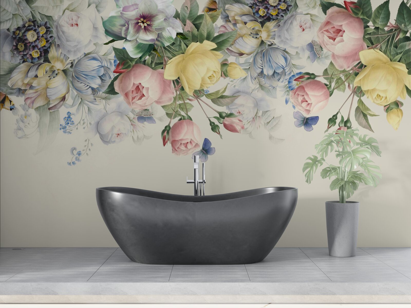 Papier peint ensemble de fleurs roses