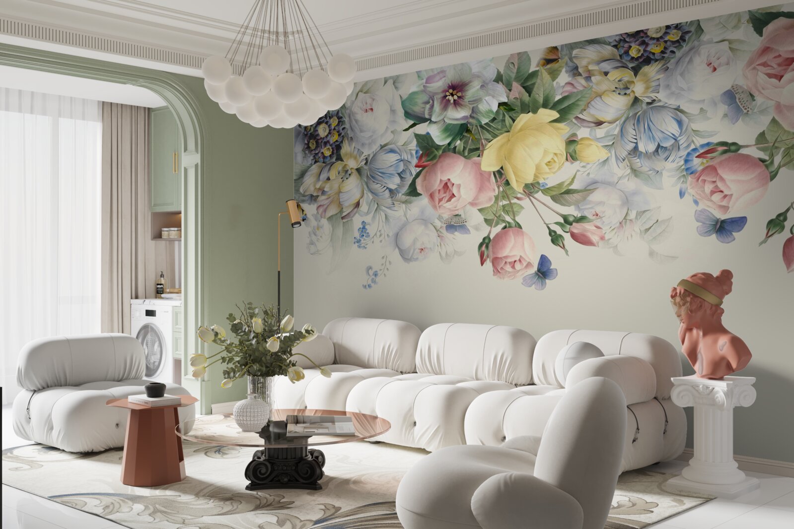 Papier peint ensemble de fleurs roses