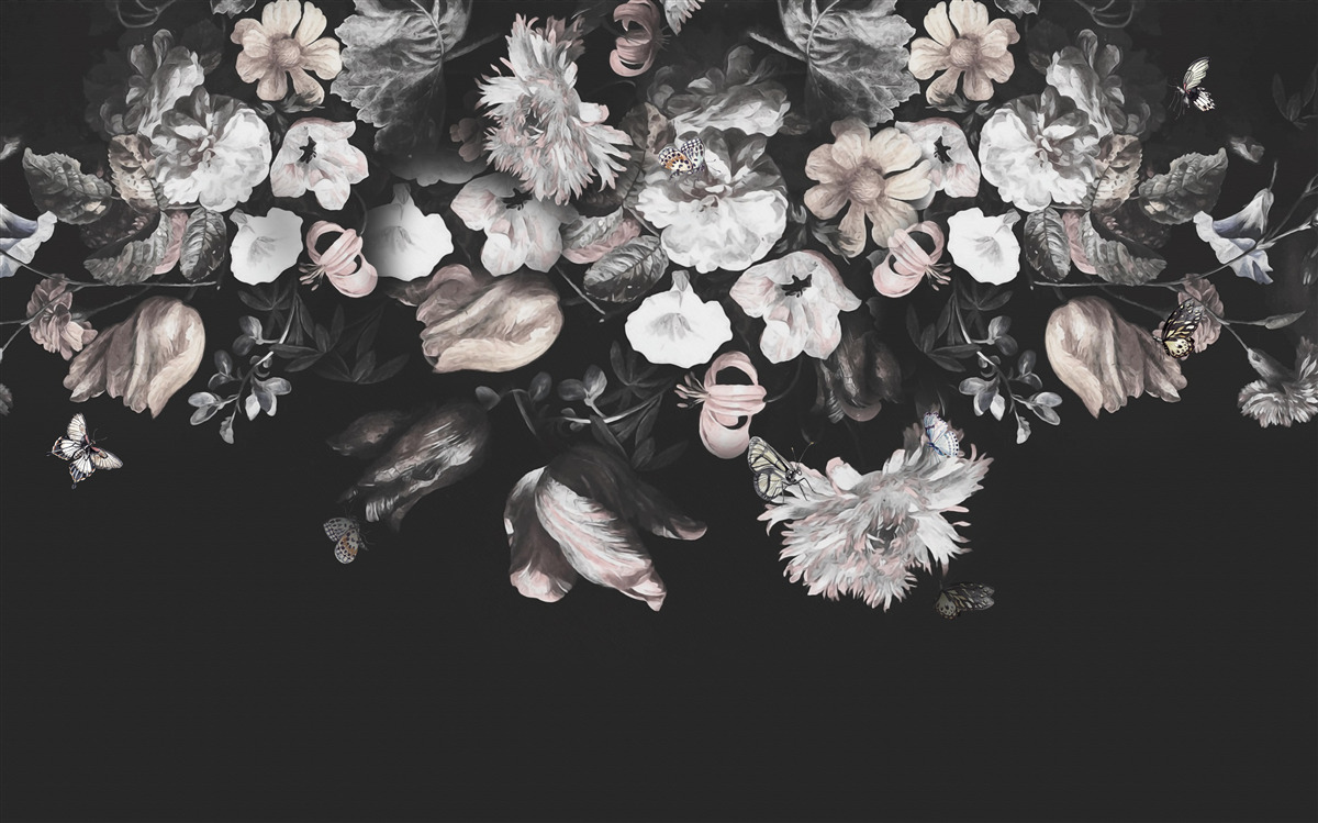 Papier peint fleurs sur fond sombre