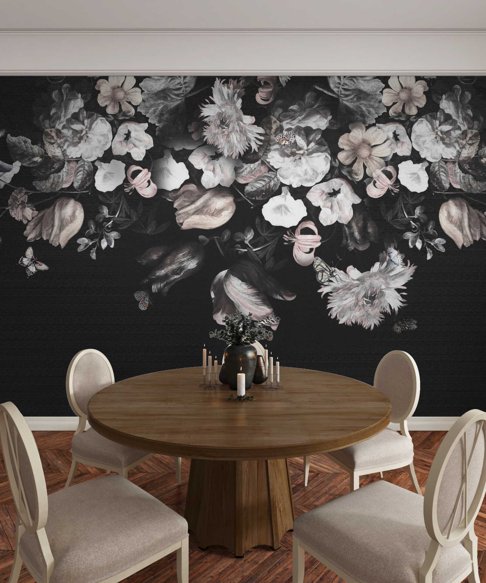 Papier peint fleurs sur fond sombre