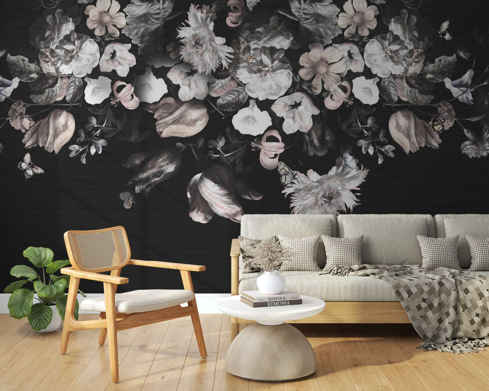 Papier peint fleurs sur fond sombre