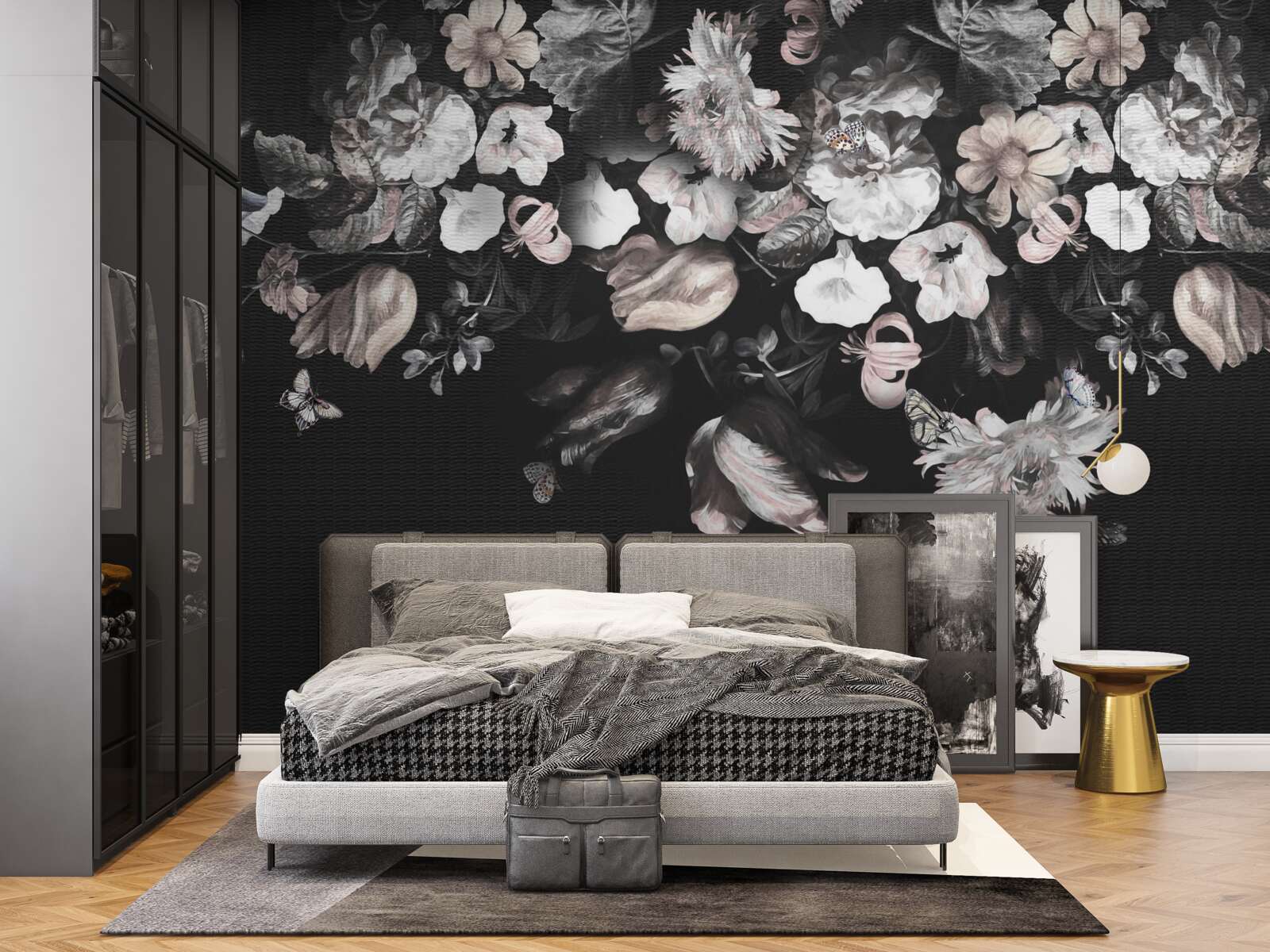 Papier peint fleurs sur fond sombre