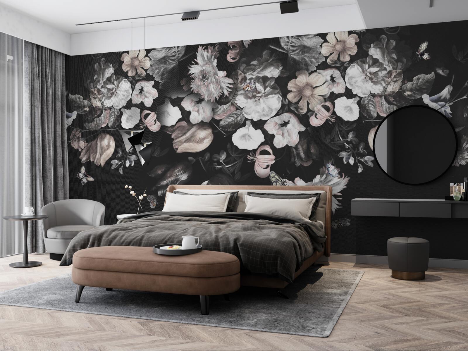 Papier peint fleurs sur fond sombre