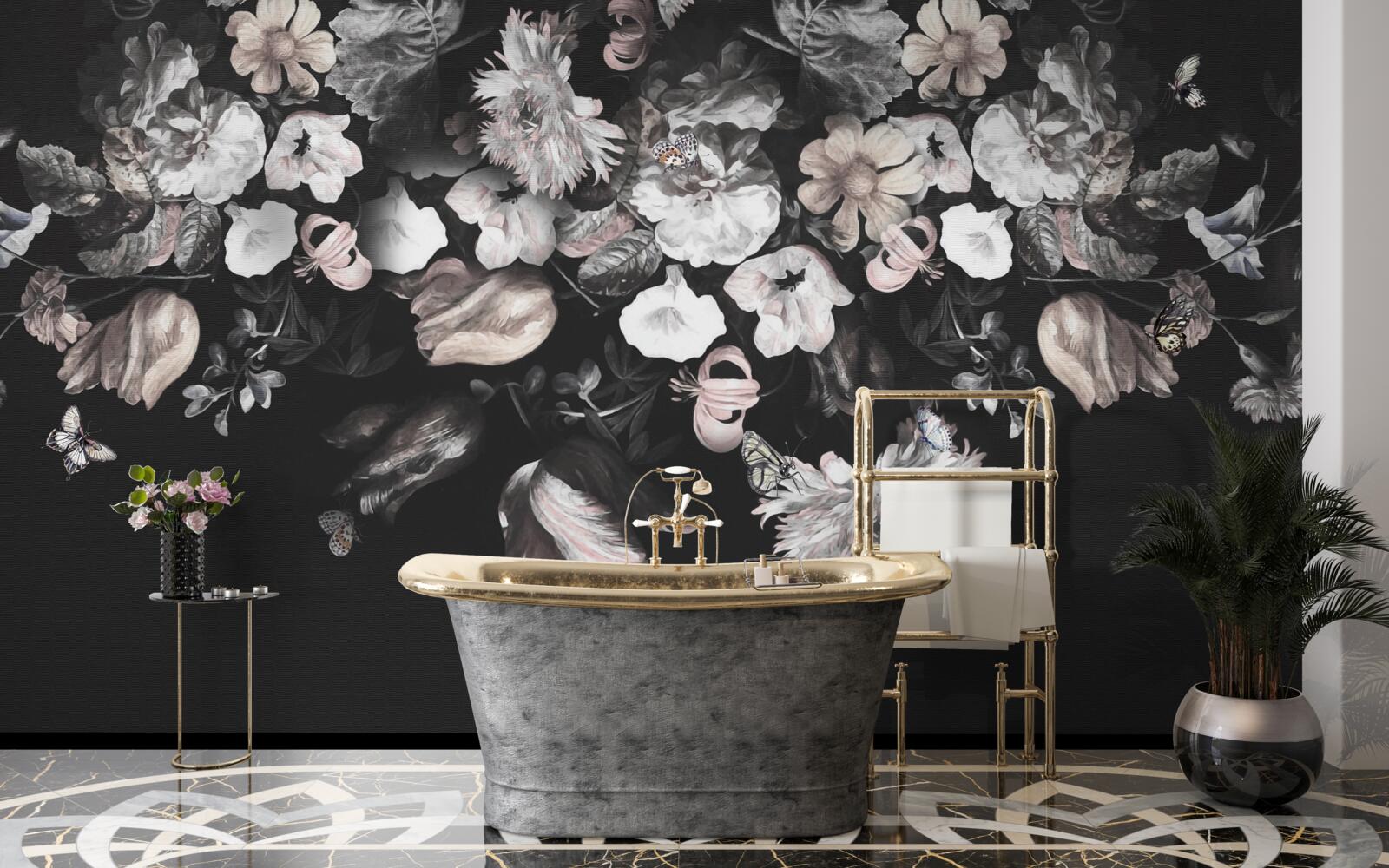 Papier peint fleurs sur fond sombre