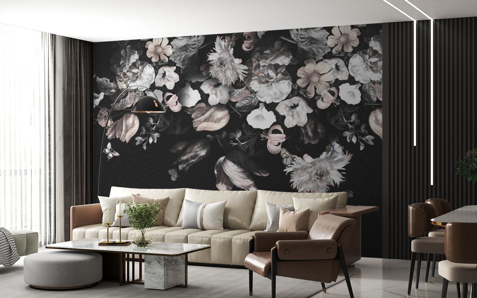 Papier peint fleurs sur fond sombre