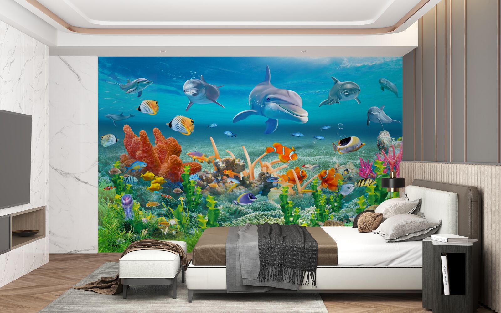 Papier peint aquarium, écosystème aquatique dans lequel de l'eau douce est maintenue