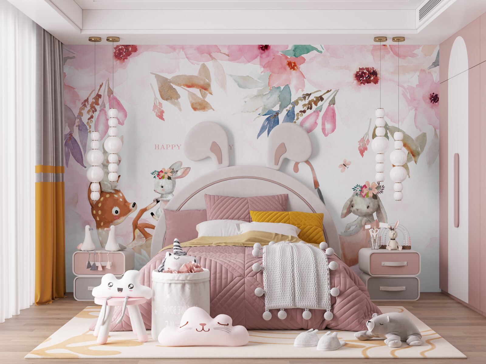 Papier peint faune sur fond rose