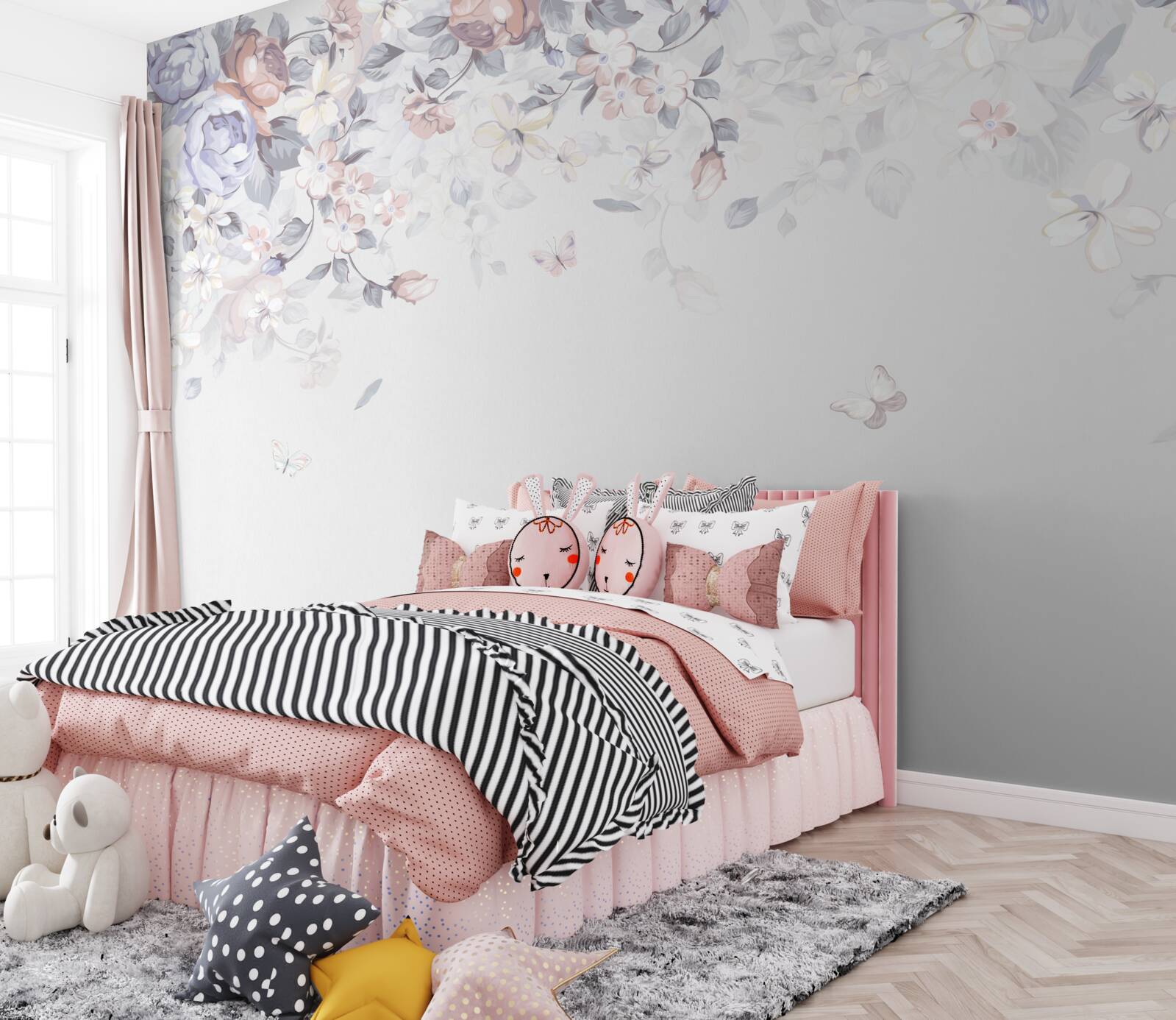 Papier peint fond blanc avec des fleurs
