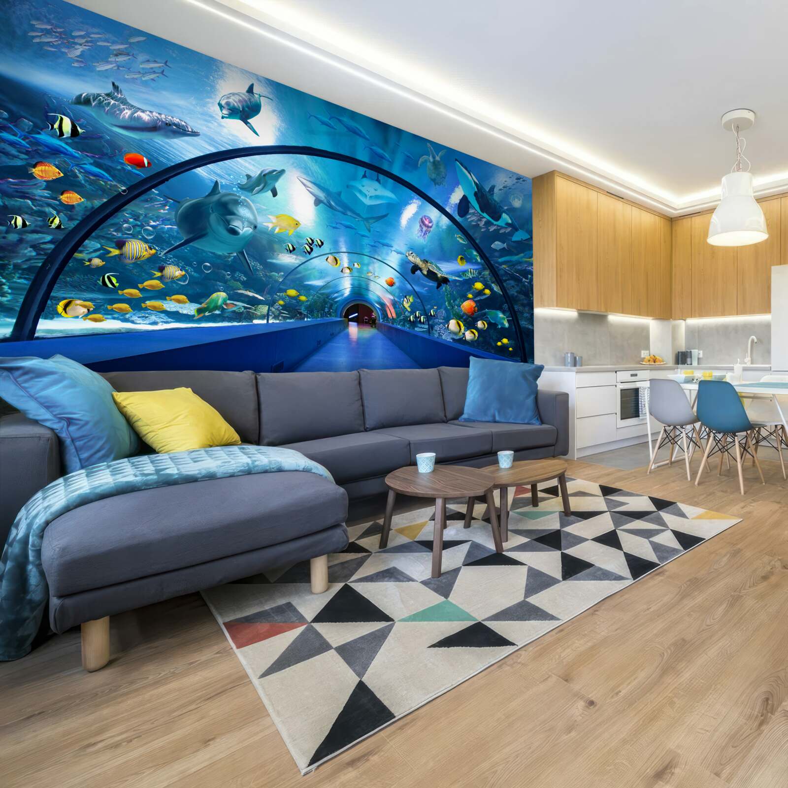 Papier peint espace aquatique avec dauphins