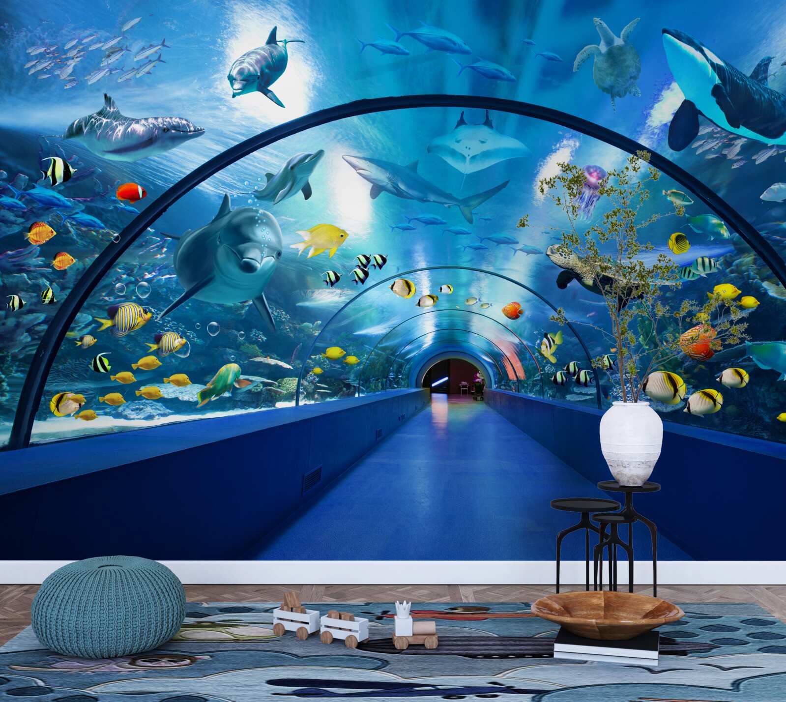 Papier peint espace aquatique avec dauphins