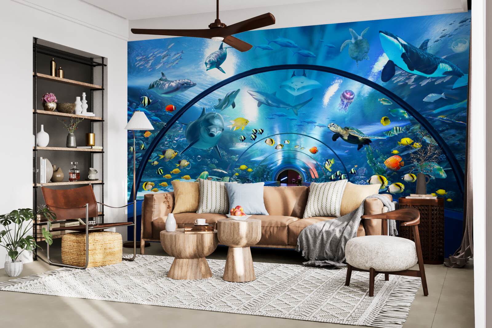 Papier peint espace aquatique avec dauphins