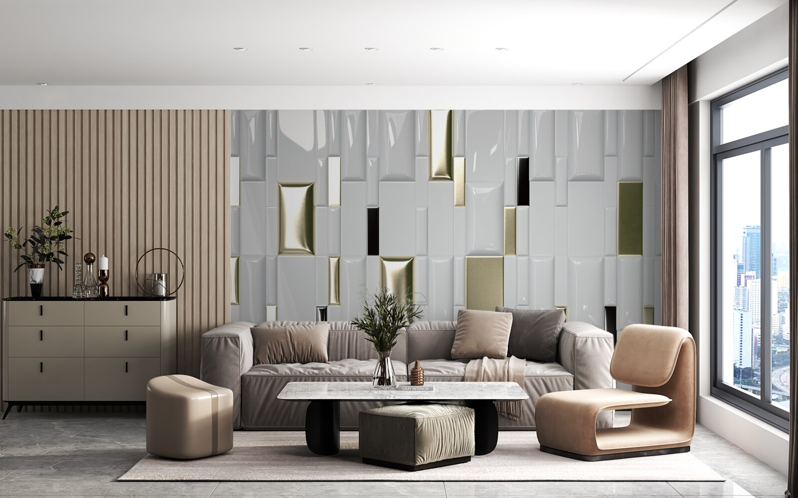 Papier peint accents dorés