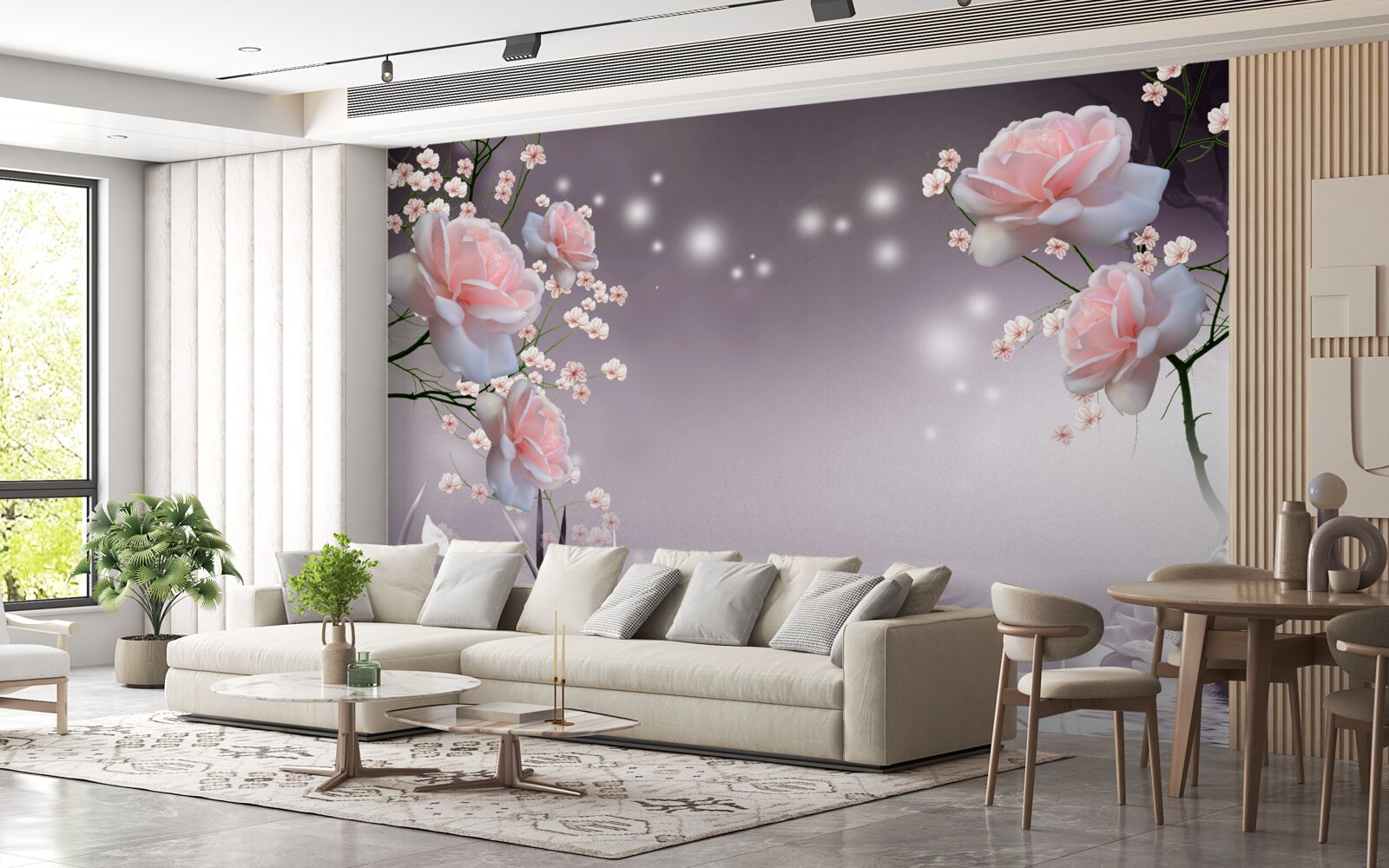 Papier peint bouquets et espace étoilé