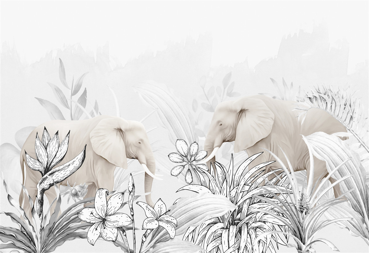 Papier peint des éléphants aux couleurs vives