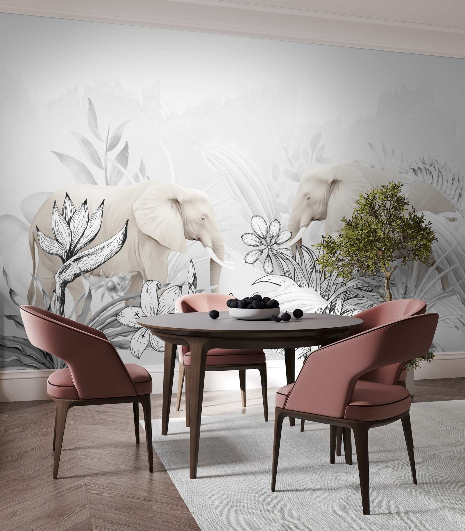 Papier peint des éléphants aux couleurs vives