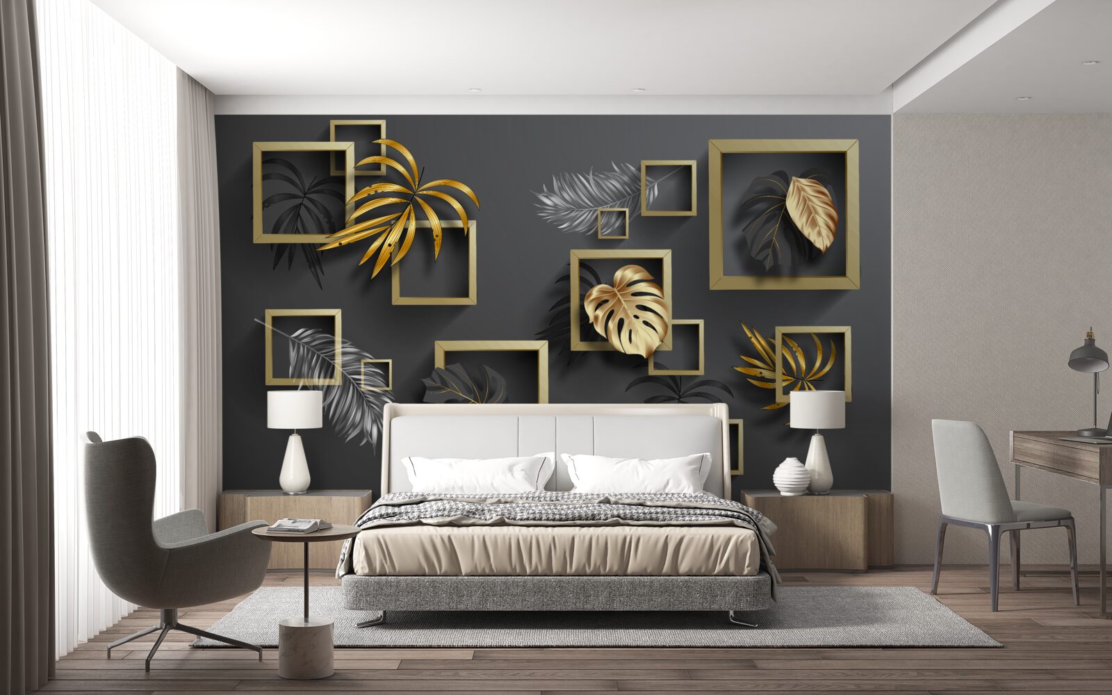Papier peint design d'intérieur, couloir et salle de séjour