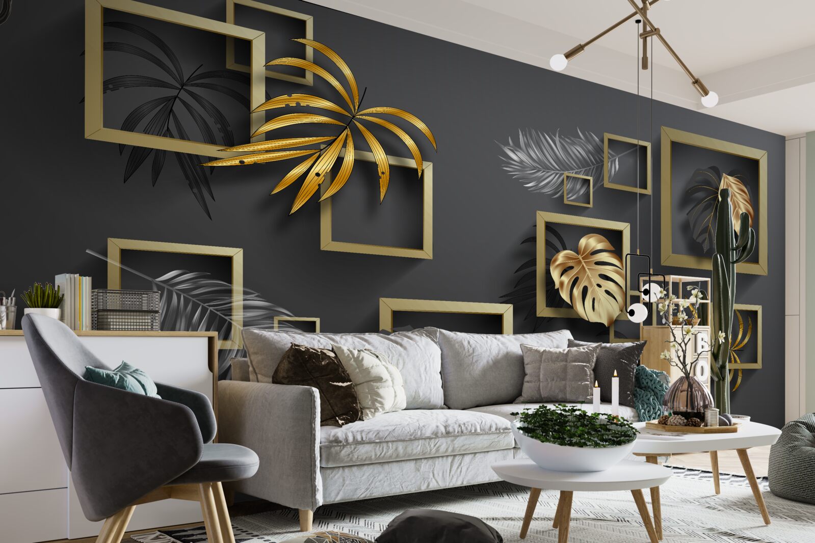 Papier peint design d'intérieur, couloir et salle de séjour