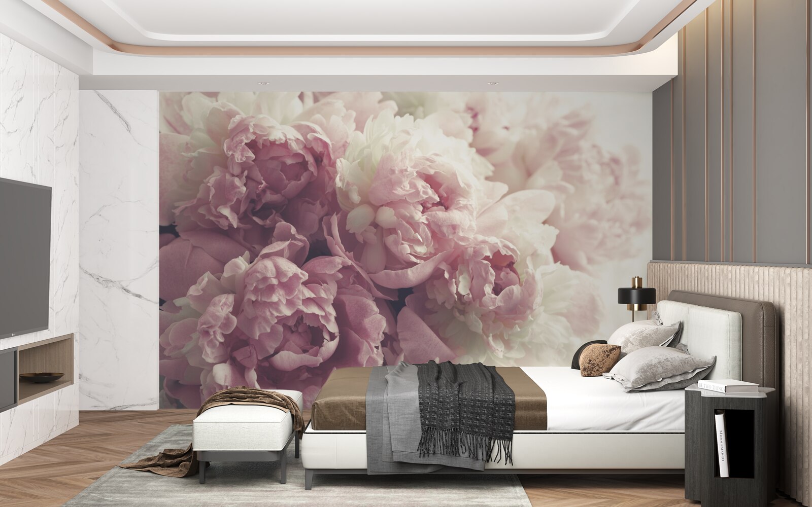 Papier peint pétale de rose en rose