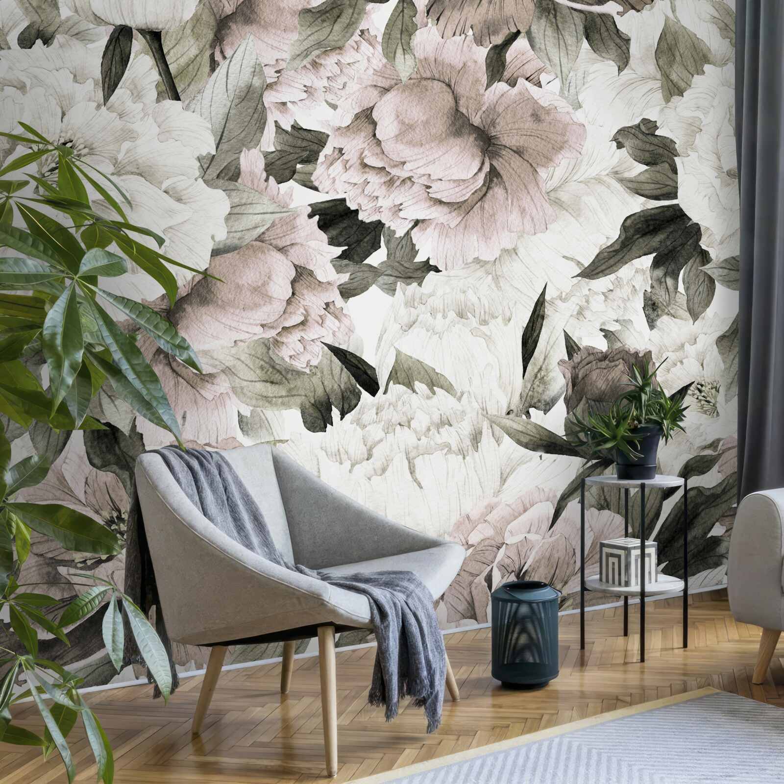 Papier peint bourgeon, flore et granulé