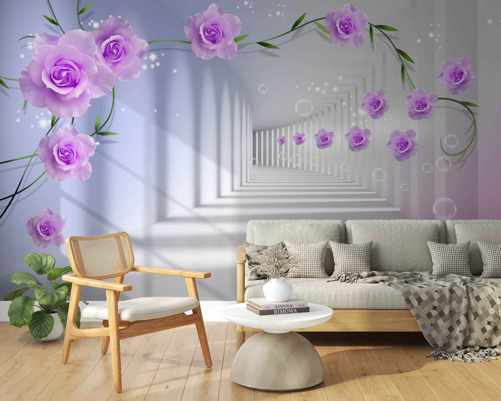 Papier peint couloir en rose