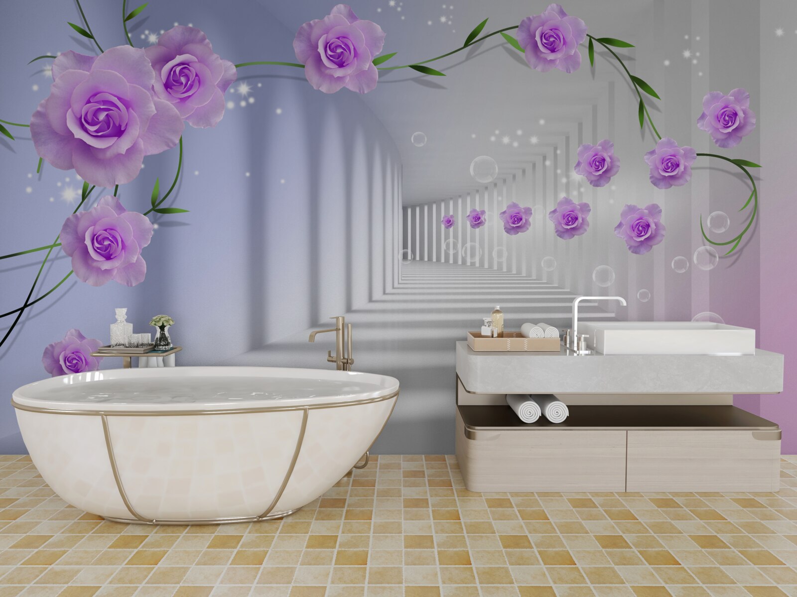 Papier peint couloir en rose