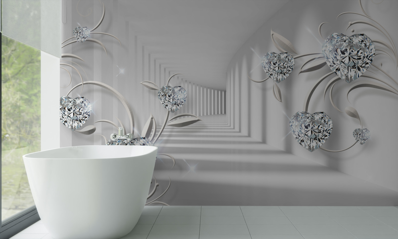 Papier peint chambre en nuances de blanc avec diamants