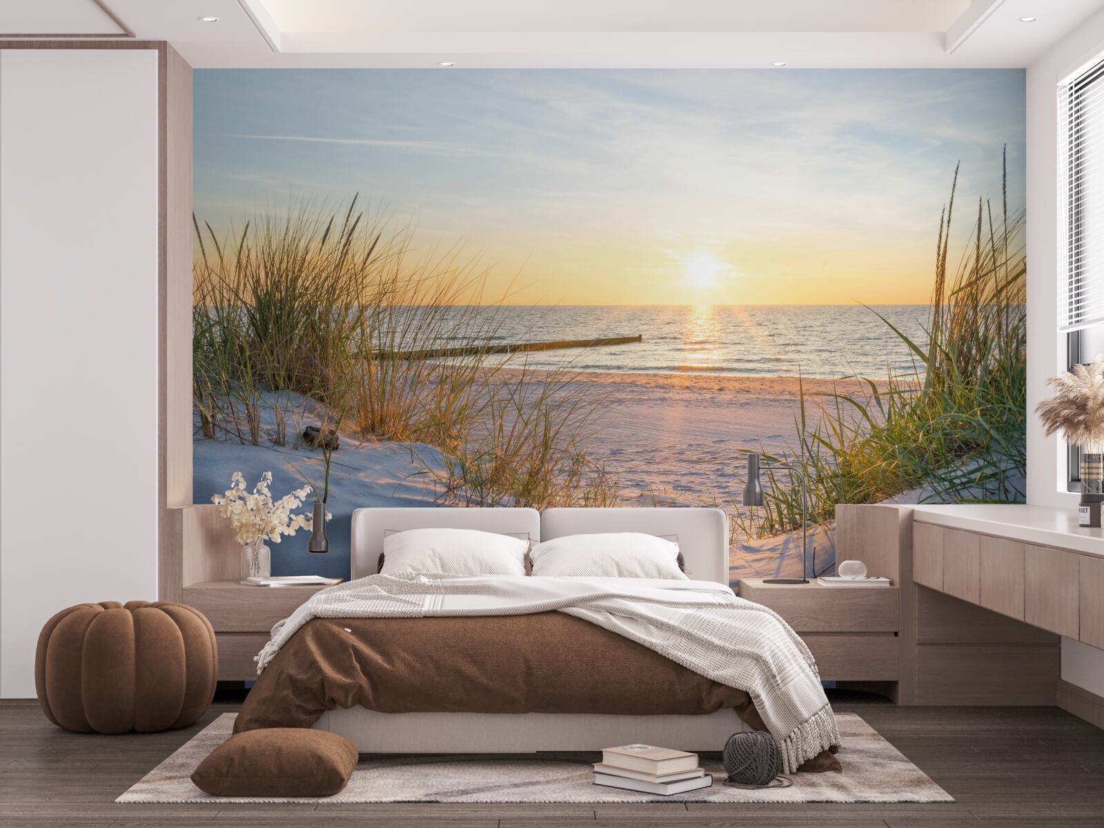 Papier peint papier peint avec coucher de soleil sur la plage