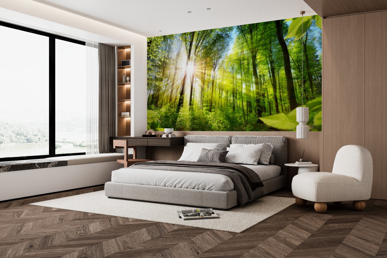 Papier peint une forêt éclairée par le soleil