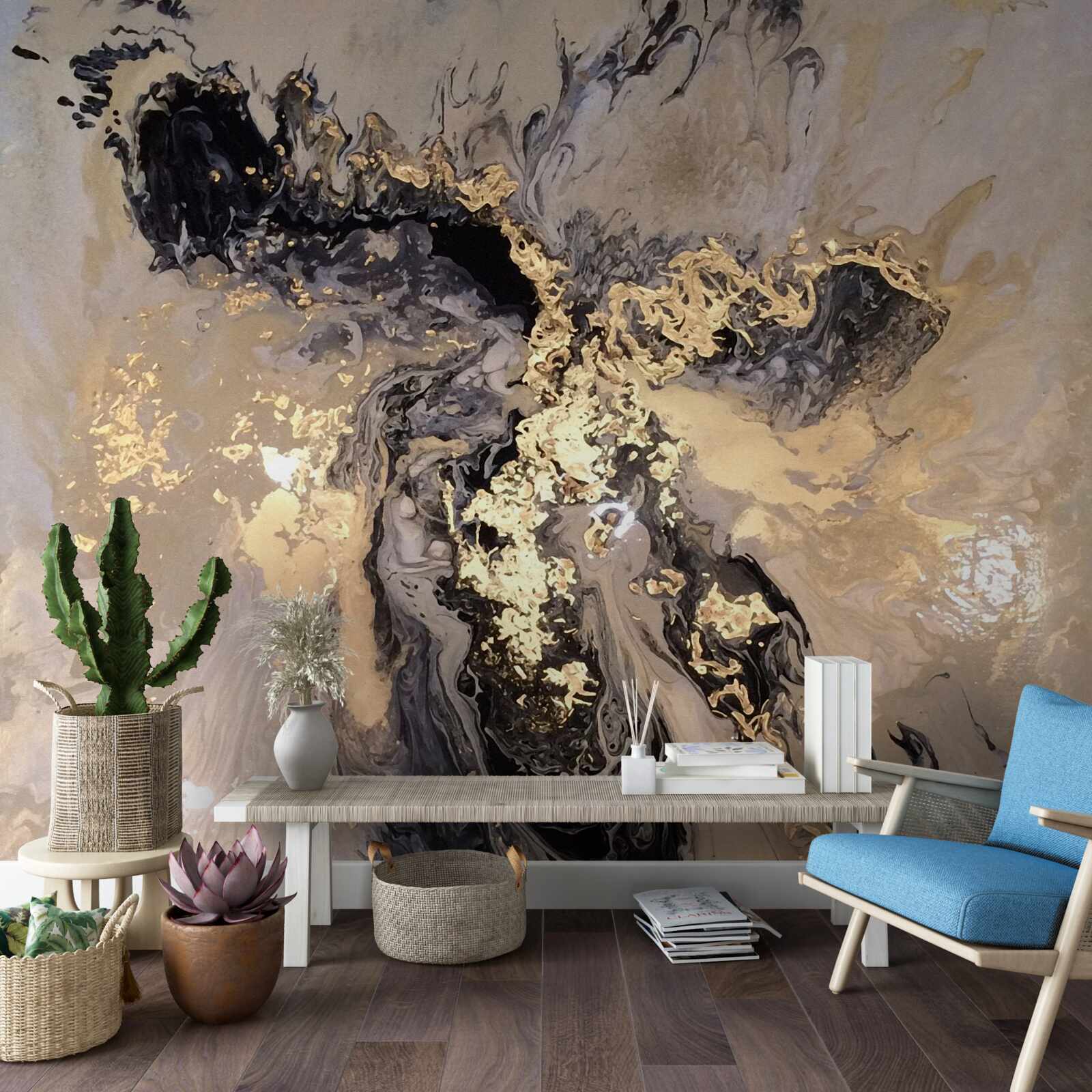 Papier peint l'or liquide