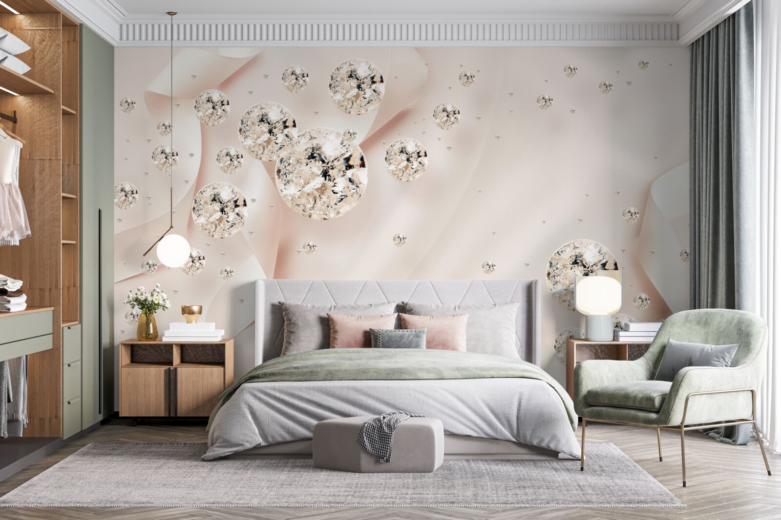 Papier peint perles et boucles