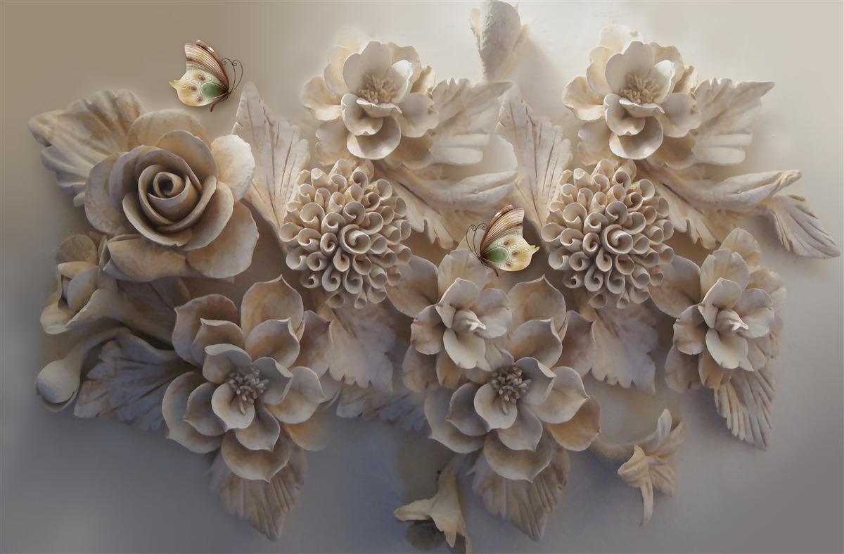Papier peint fleurs découpées dans du tissu