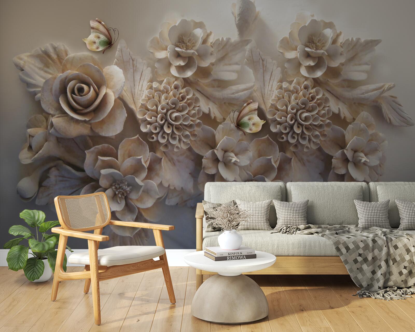 Papier peint fleurs découpées dans du tissu
