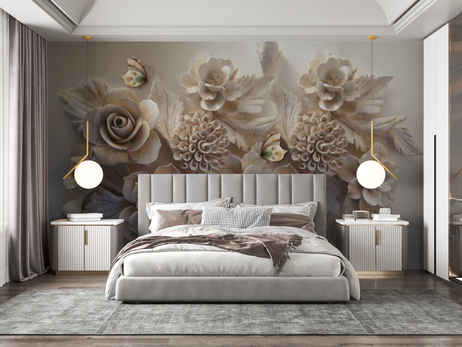 Papier peint fleurs découpées dans du tissu