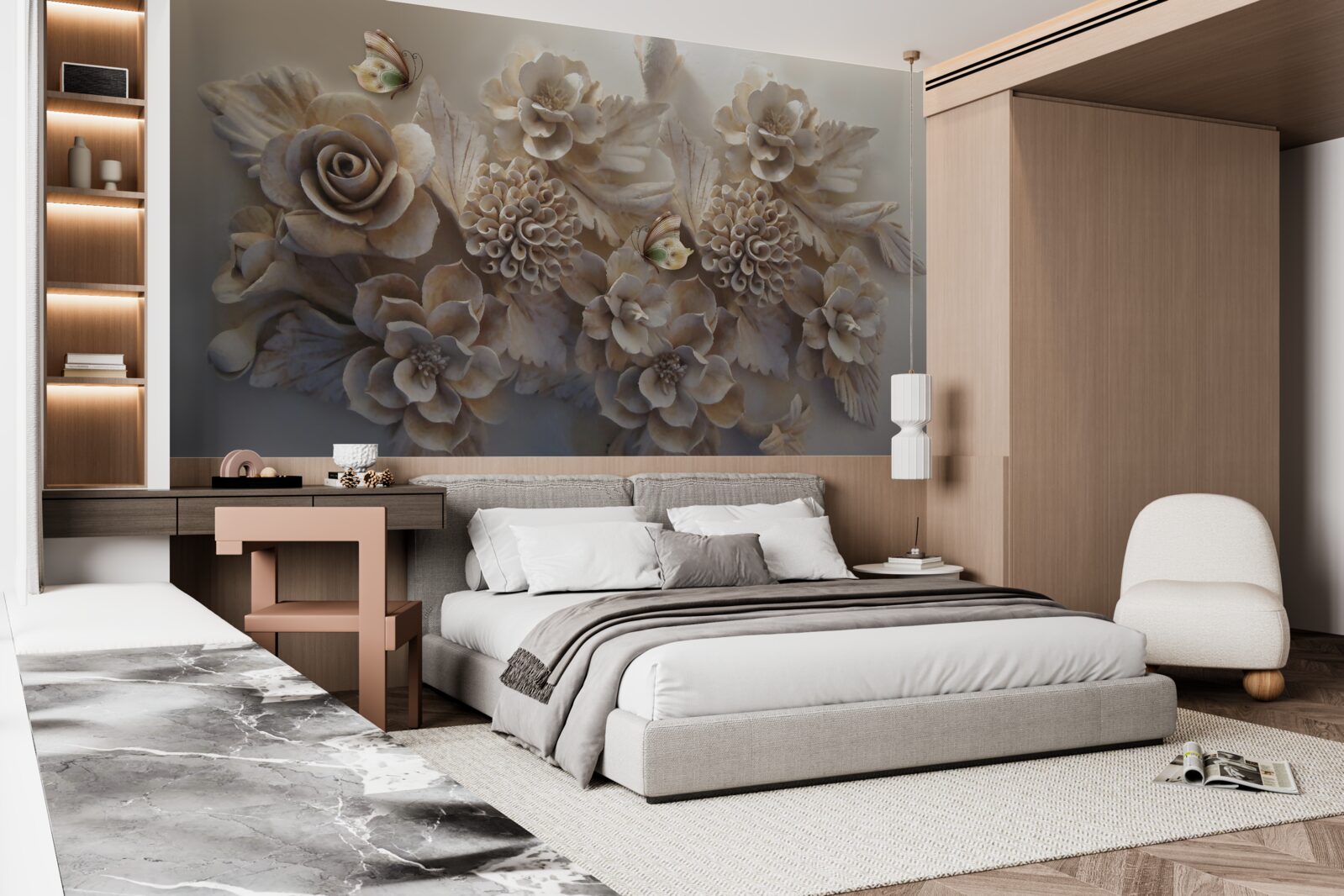 Papier peint fleurs découpées dans du tissu