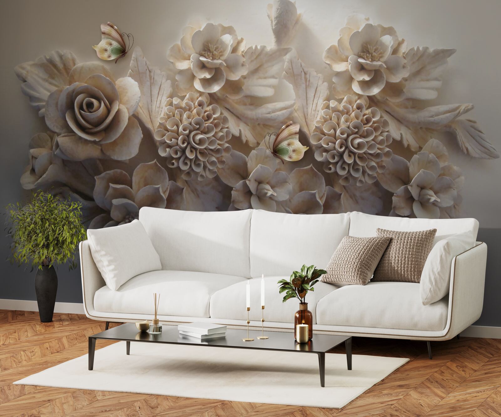 Papier peint fleurs découpées dans du tissu