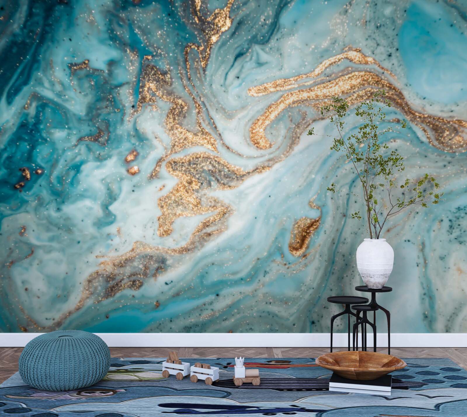 Papier peint liquide turquoise