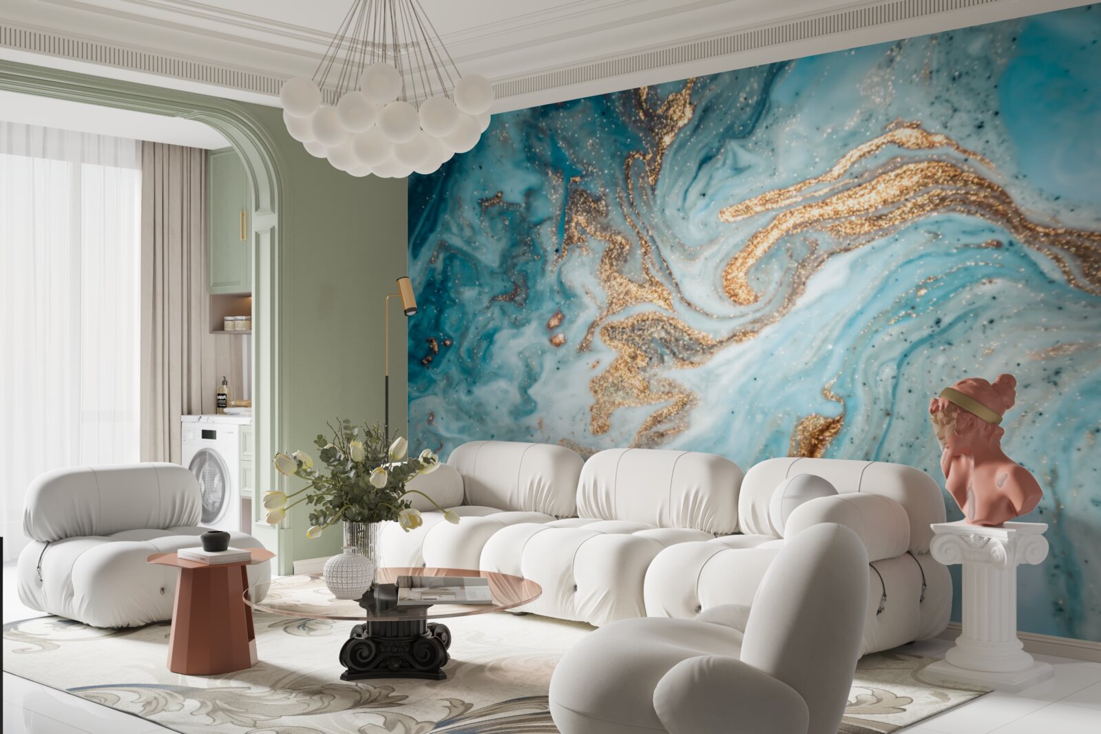 Papier peint liquide turquoise