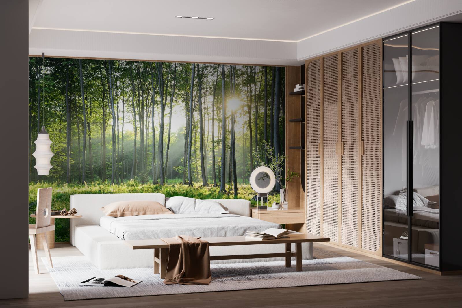 Papier peint une forêt éclairée par le soleil