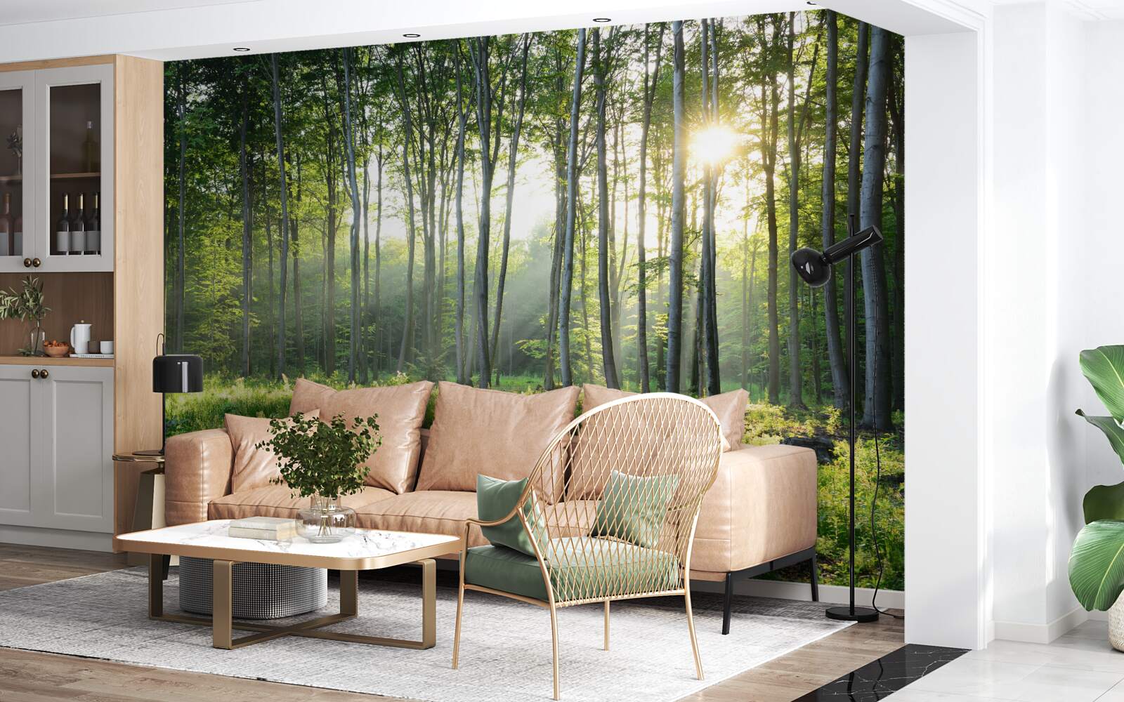 Papier peint une forêt éclairée par le soleil
