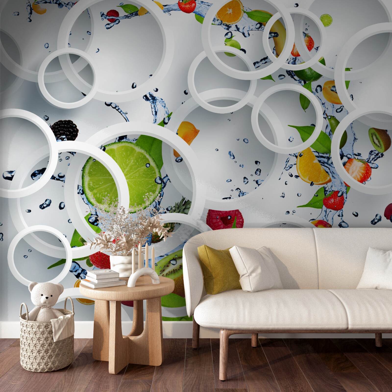 Papier peint roues et fruits