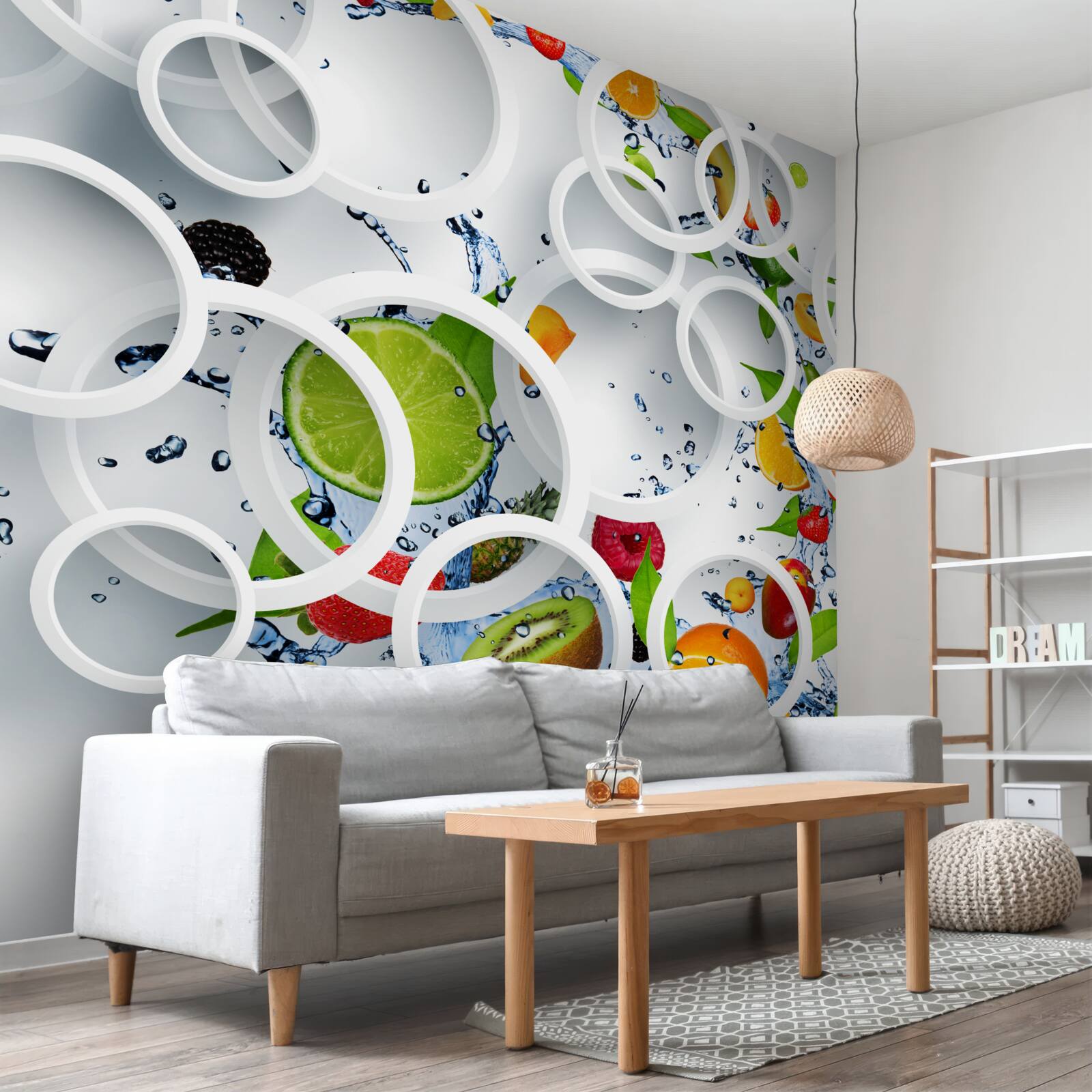 Papier peint roues et fruits