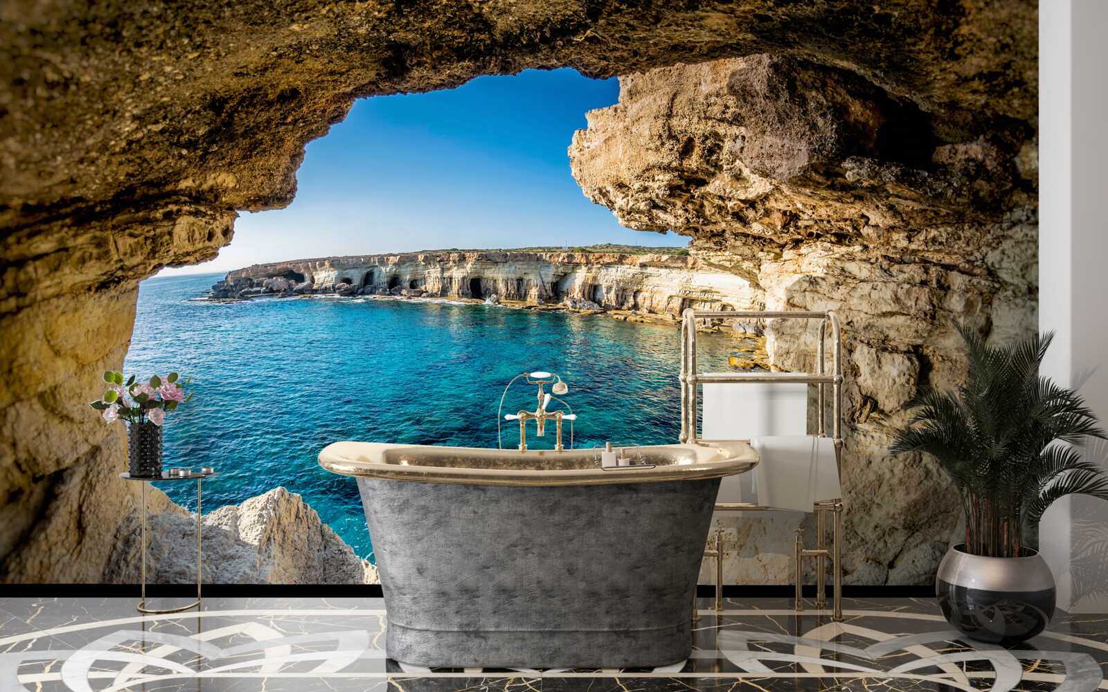 Papier peint grotte près de l'étang