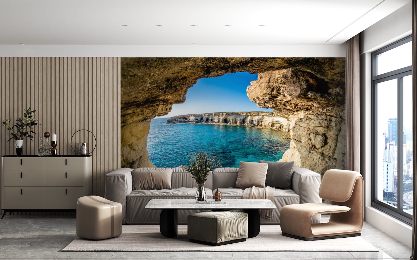 Papier peint grotte près de l'étang