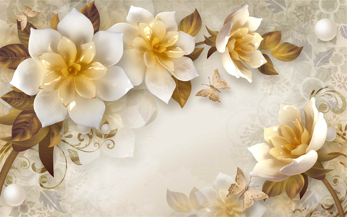 Papier peint fleurs en porcelaine