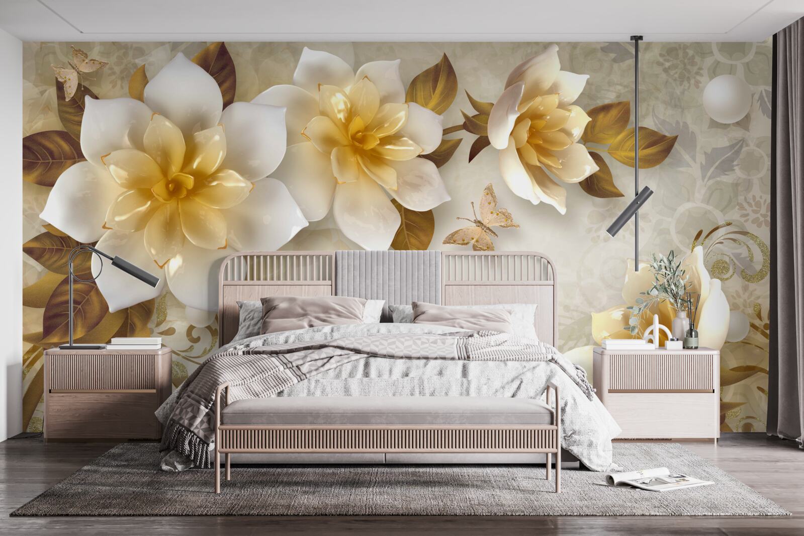 Papier peint fleurs en porcelaine