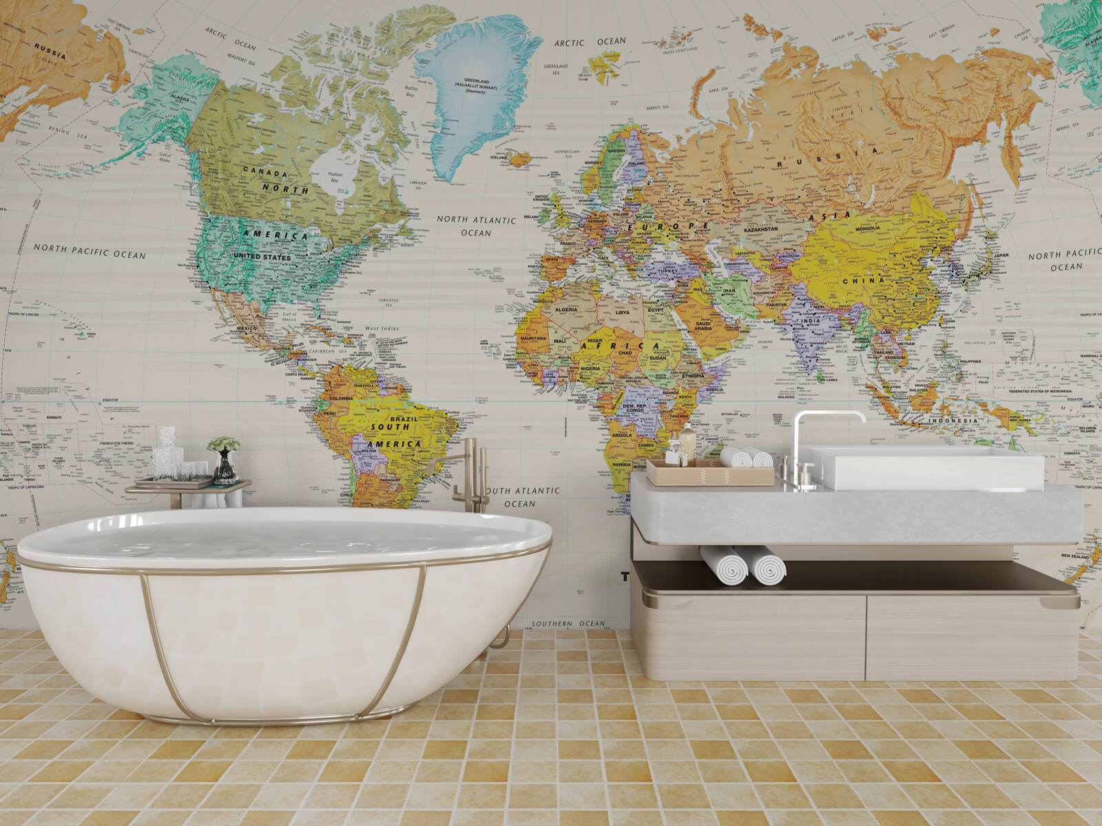 Papier peint carte du monde sur fond clair