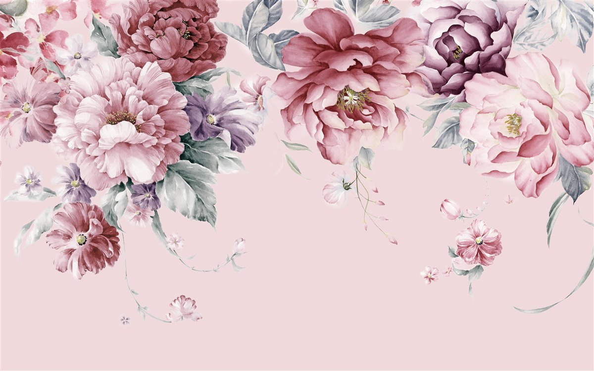 Papier peint aquarelle représentant des fleurs roses