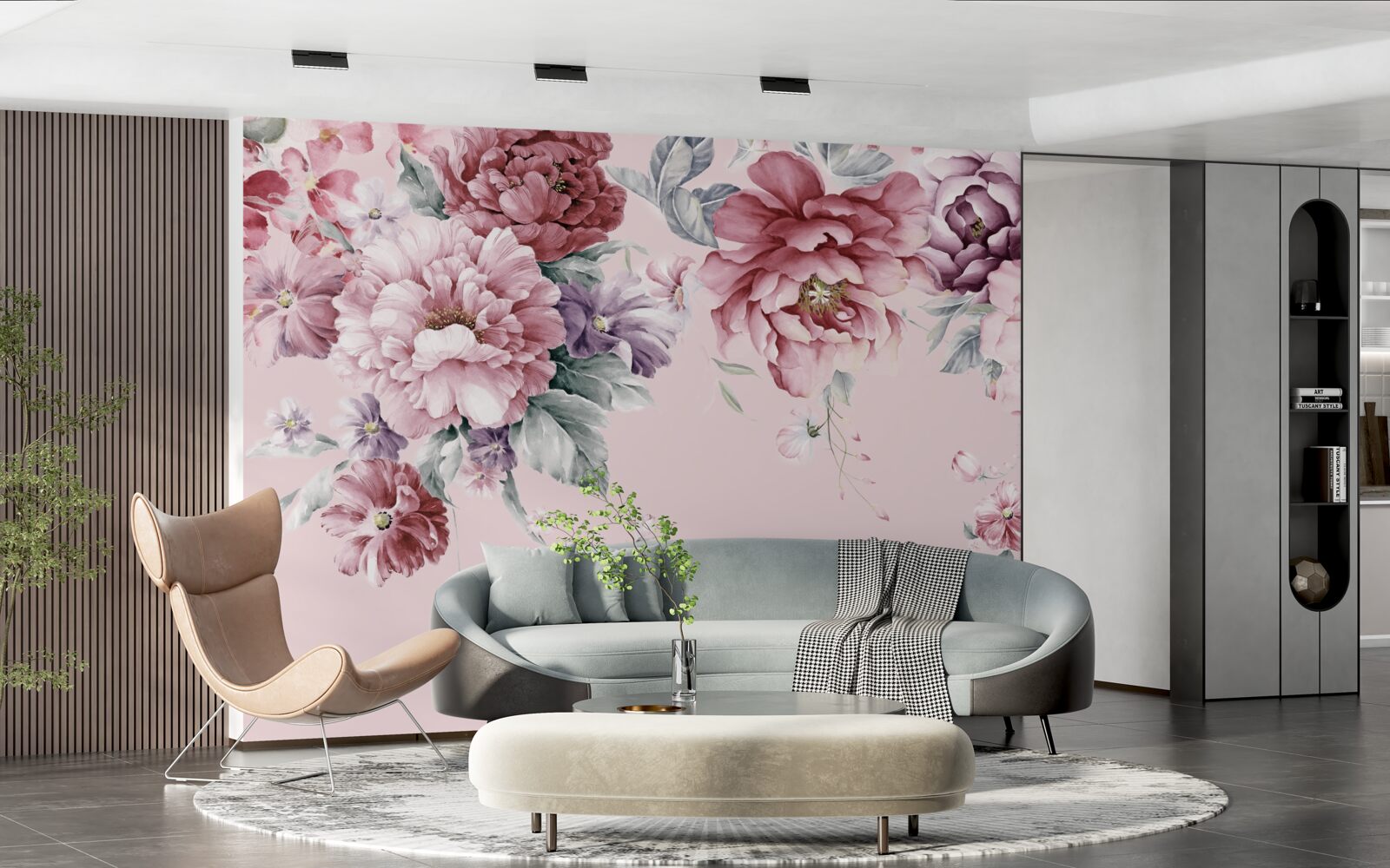 Papier peint aquarelle représentant des fleurs roses