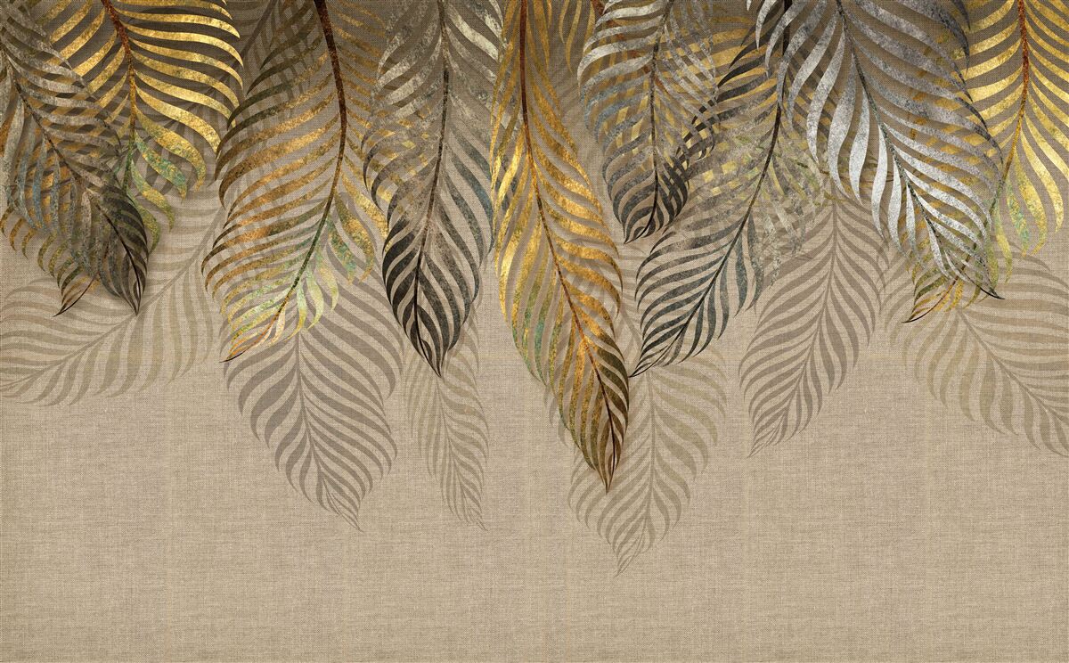Papier peint feuilles de palmier d'or